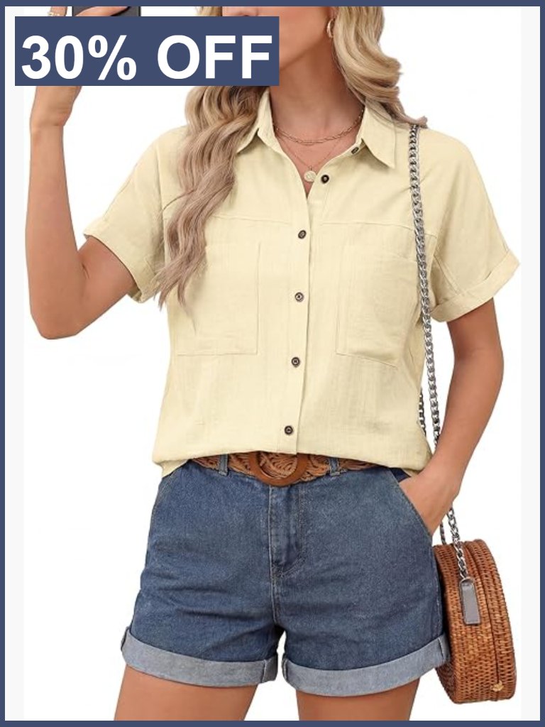 Short Sleeve Button Down Shirt With Pockets Dressy Casual Business Work Summer